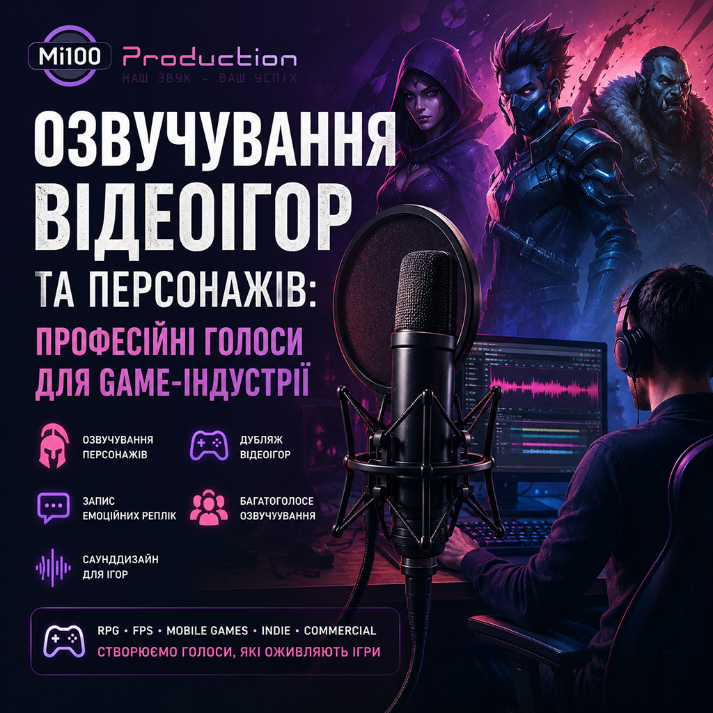 Озвучування відеоігор та персонажів | Mi100 Production