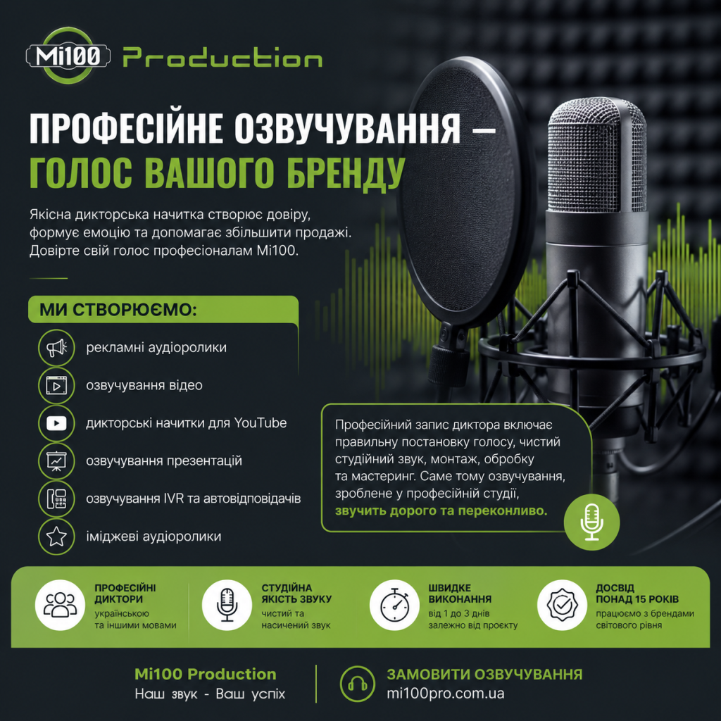 озвучування реклами, дикторські послуги, озвучування відео й аудіопродакшн